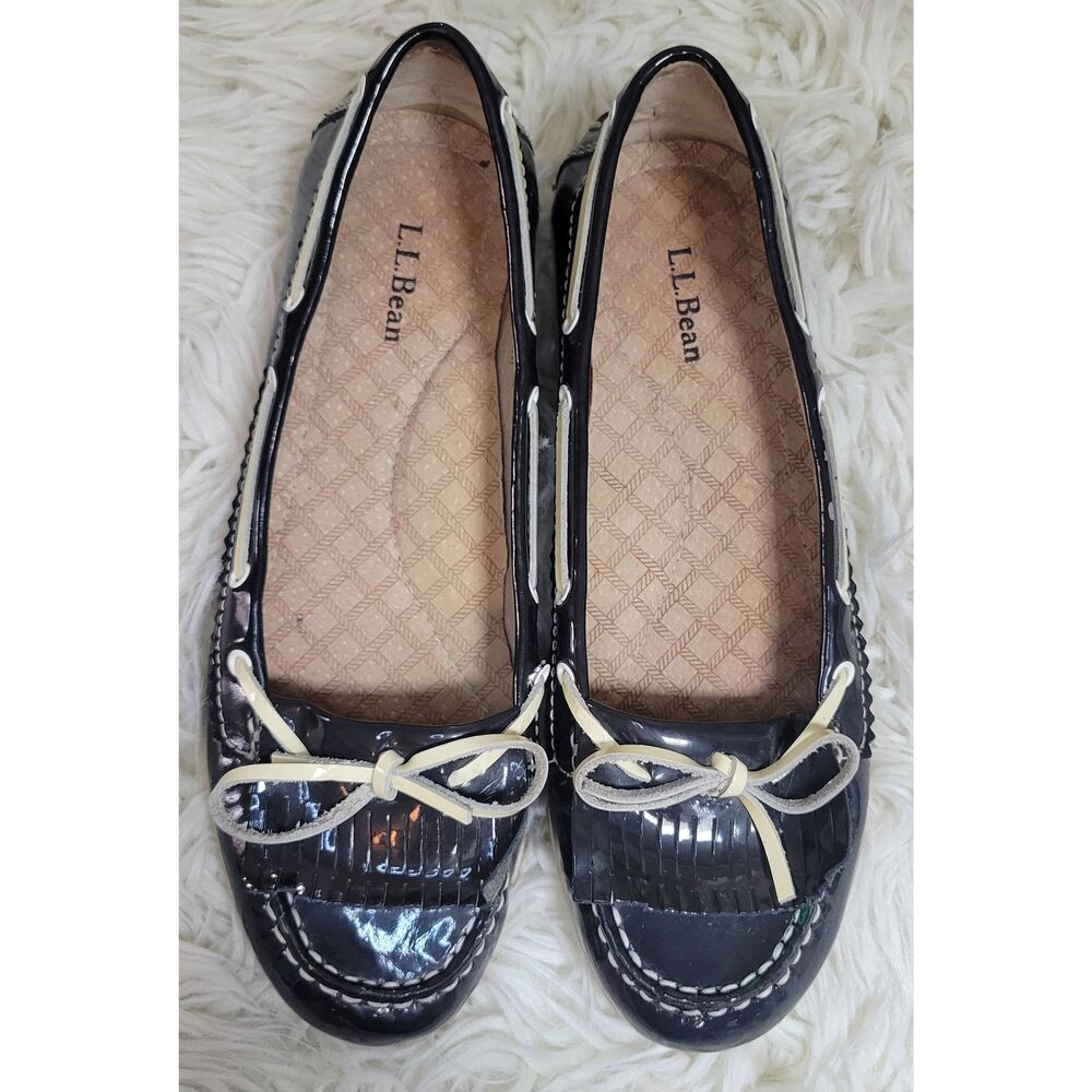 L.L.Bean Women's Boat Deck Shoes Blue Kiltie Tie Slip On Loafers Sz 8